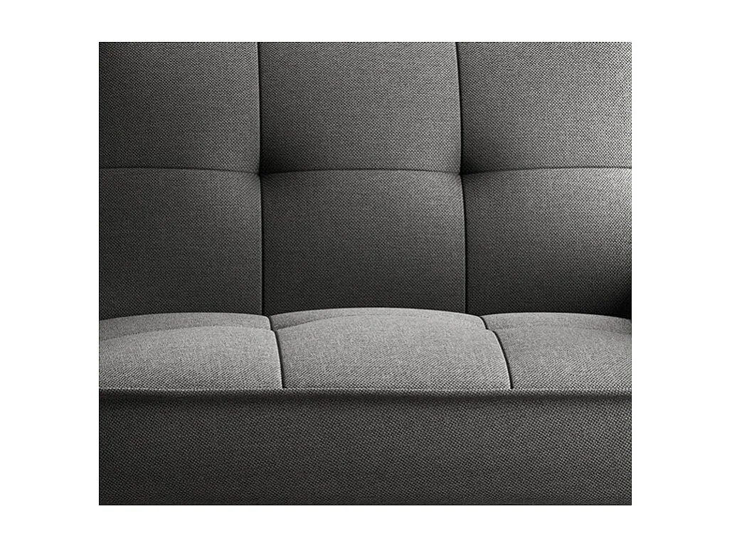 Canapé convertible 3 places tissu gris foncé capitonné et pieds bois noir Bizza 220cm