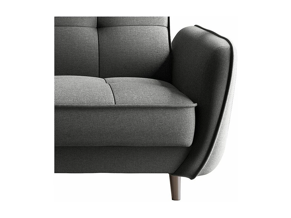 Canapé convertible 3 places tissu gris foncé capitonné et pieds bois noir Bizza 220cm