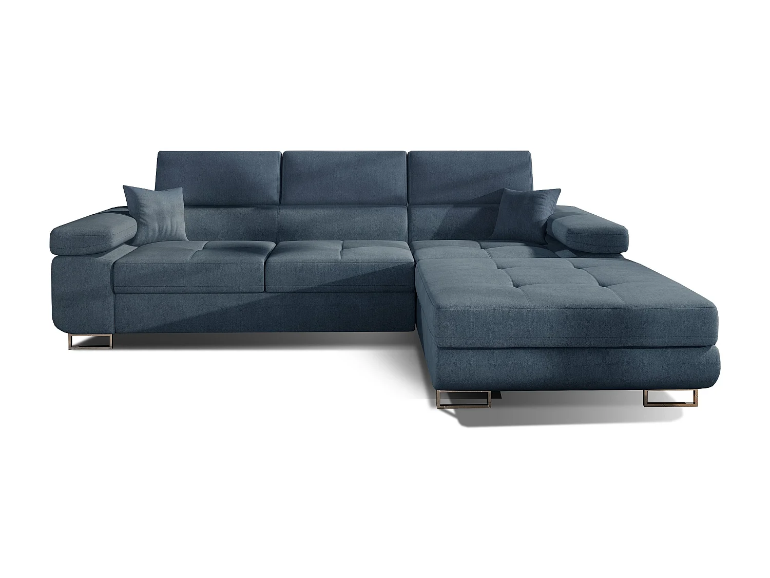 Ombouwbare hoekbank rechts in mineraalblauwe stof met opbergruimte Wile 280 cm