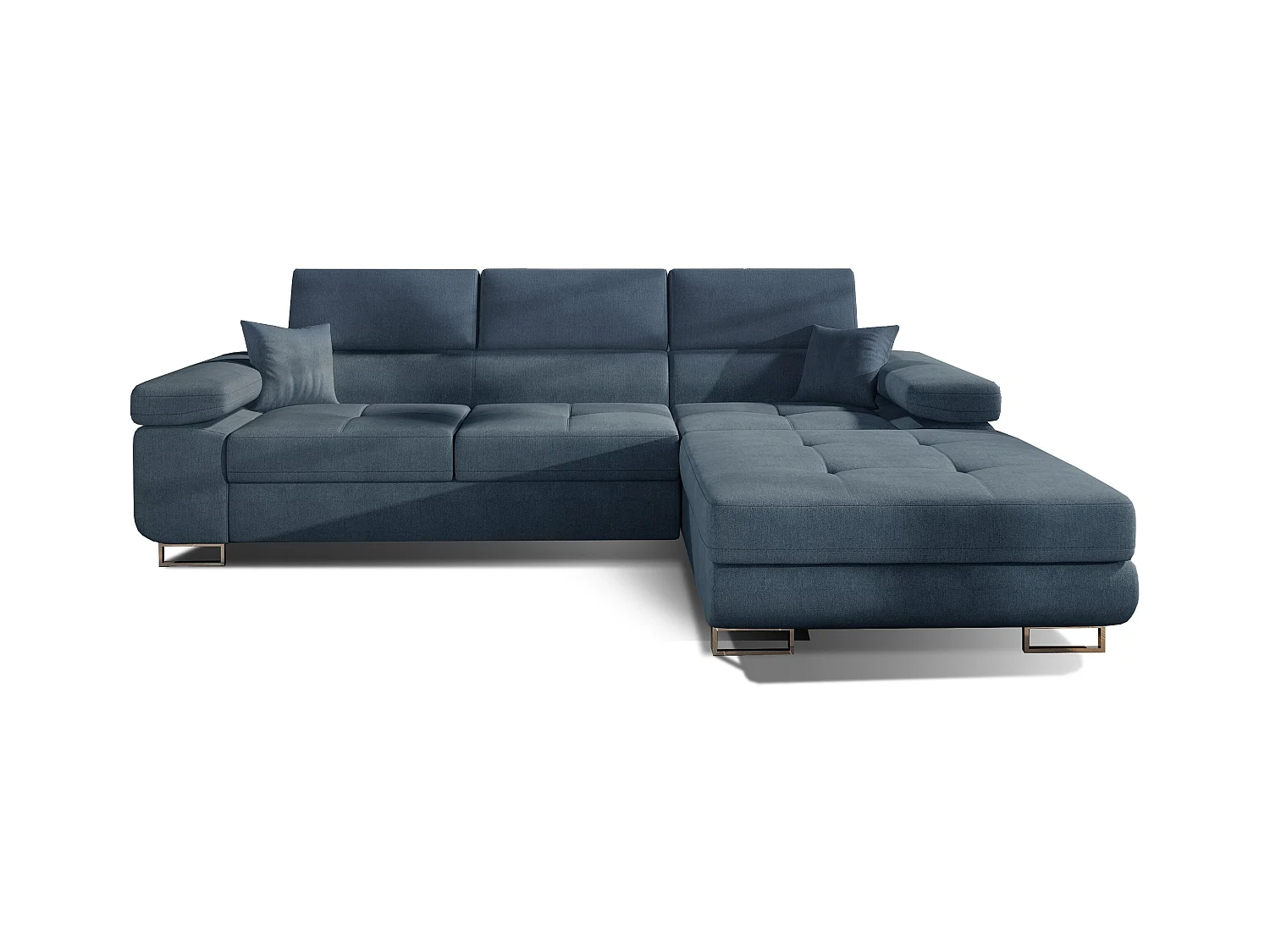 Canapé convertible d'angle droit tissu bleu minéral avec rangement Wile 280cm