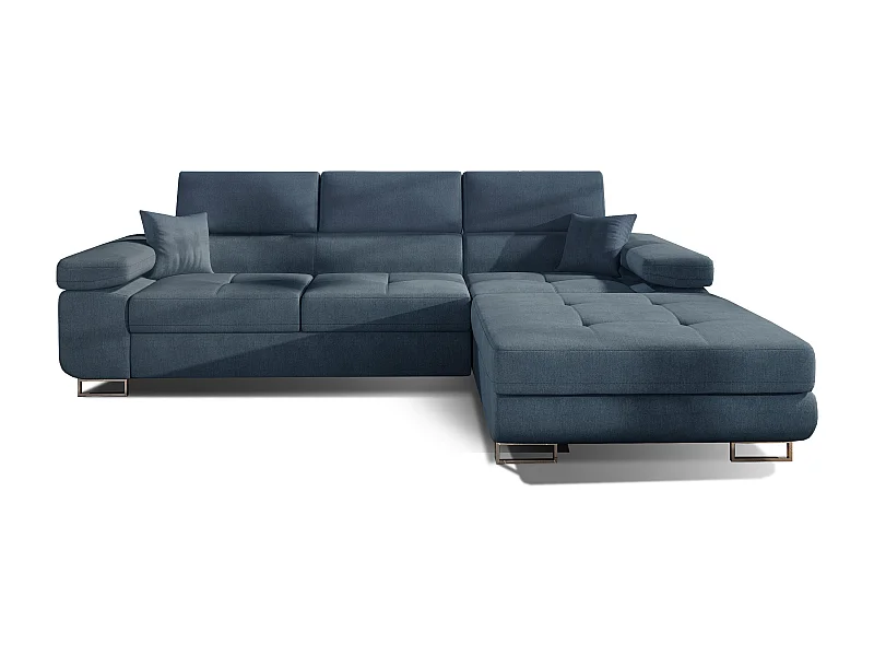 Canapé convertible d'angle droit tissu bleu minéral avec rangement Wile 280cm