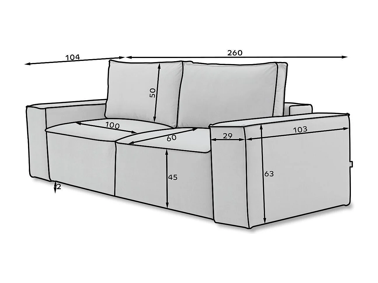 Grand canapé convertible en tissu WILACE - Confort moderne et élégant-Gris souris