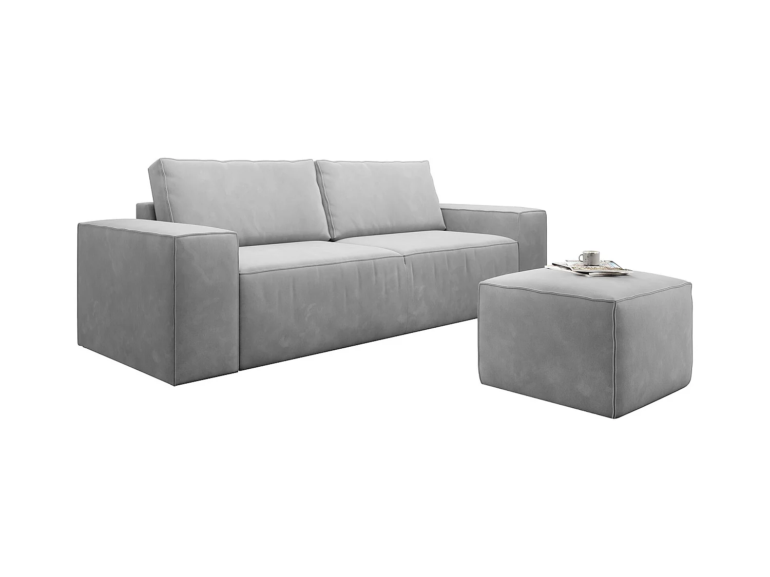 Grand canapé convertible en tissu WILACE - Confort moderne et élégant-Gris souris