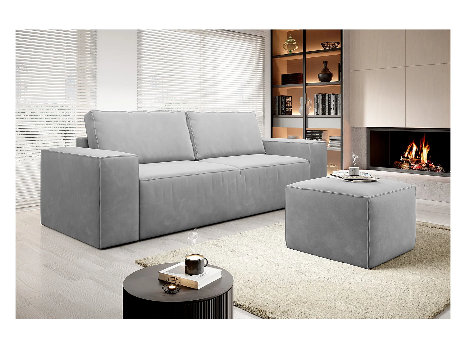 Gran sofá convertible de terciopelo WILACE - Comodidad moderna y elegante-Color Ratón Gris