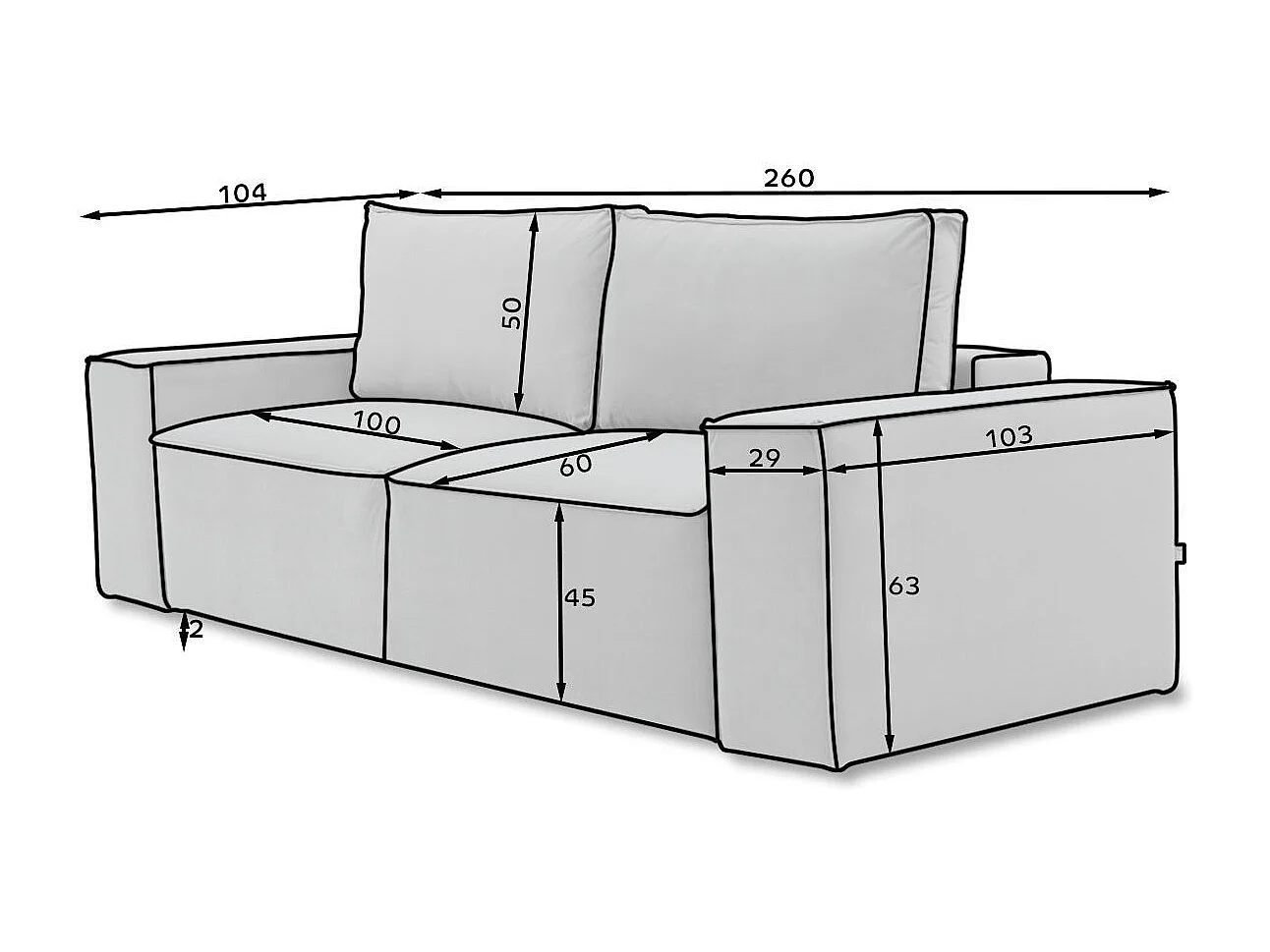 Grand canapé convertible en tissu WILACE - Confort moderne et élégant-Gris souris