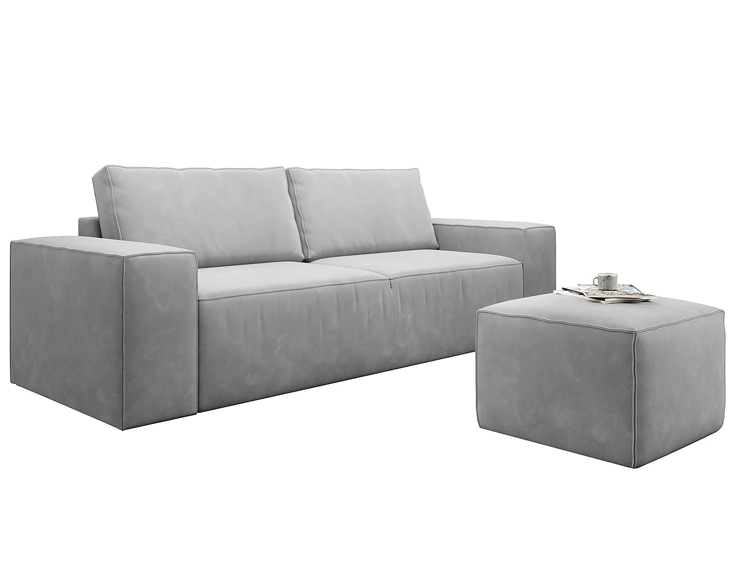 Grand canapé convertible en velours WILACE - Confort moderne et élégant-Gris souris