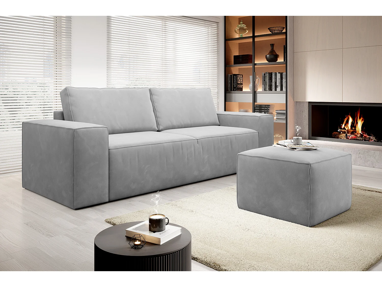 Grand canapé convertible en velours WILACE - Confort moderne et élégant-Gris souris