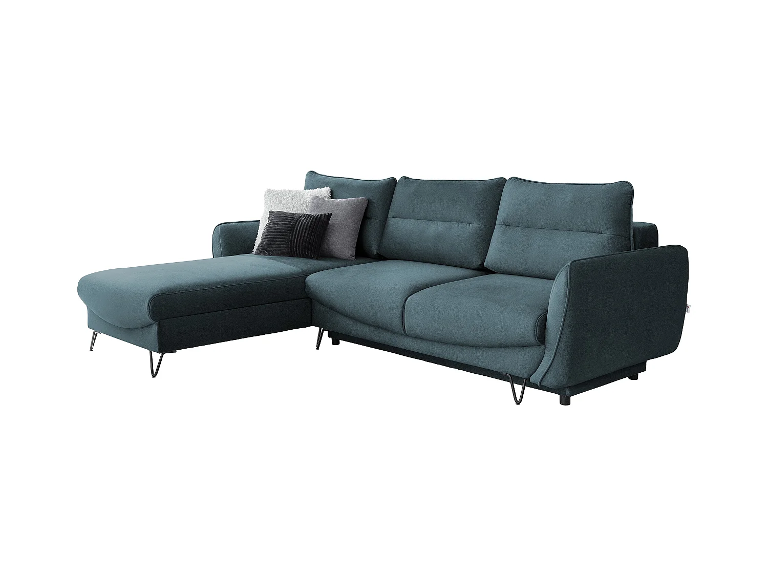 Canapé d'angle gauche convertible velours vert bleuté Zurik 276cm