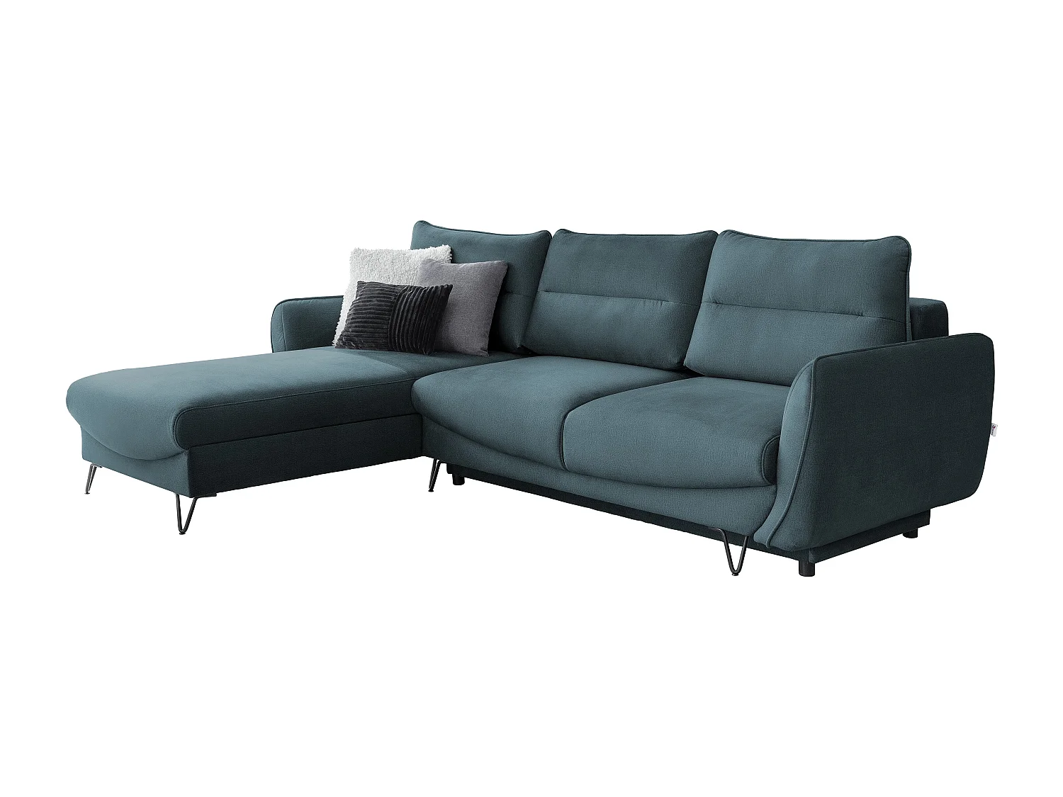 Canapé d'angle gauche convertible velours vert bleuté Zurik 276cm