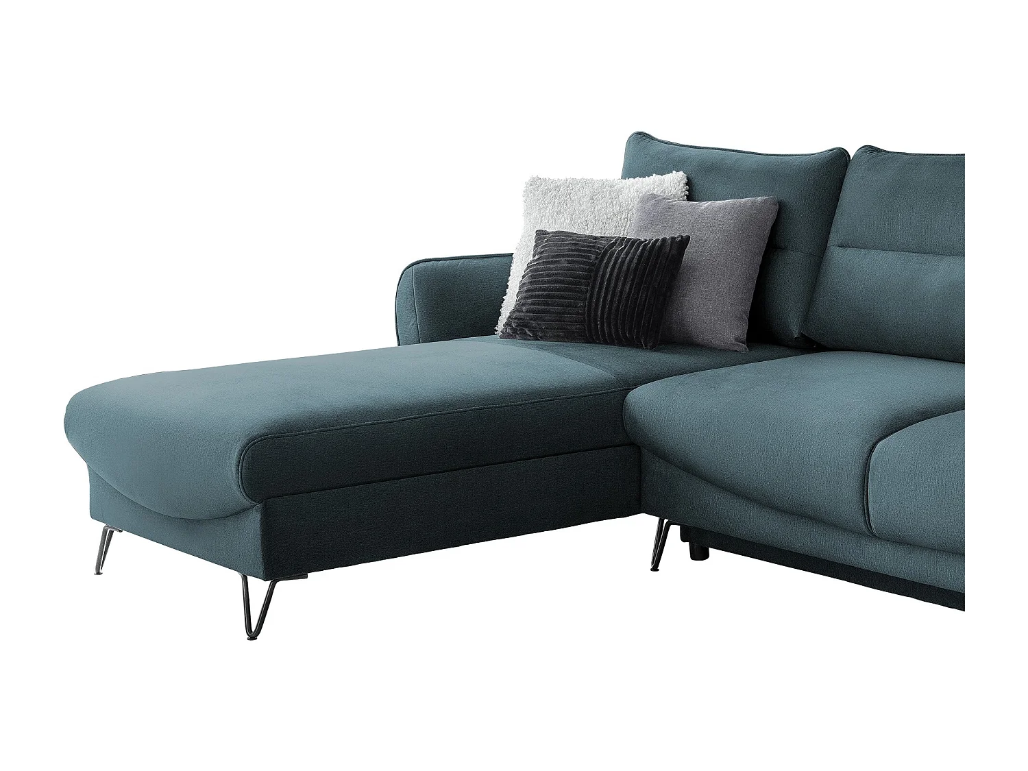 Canapé d'angle gauche convertible velours vert bleuté Zurik 276cm