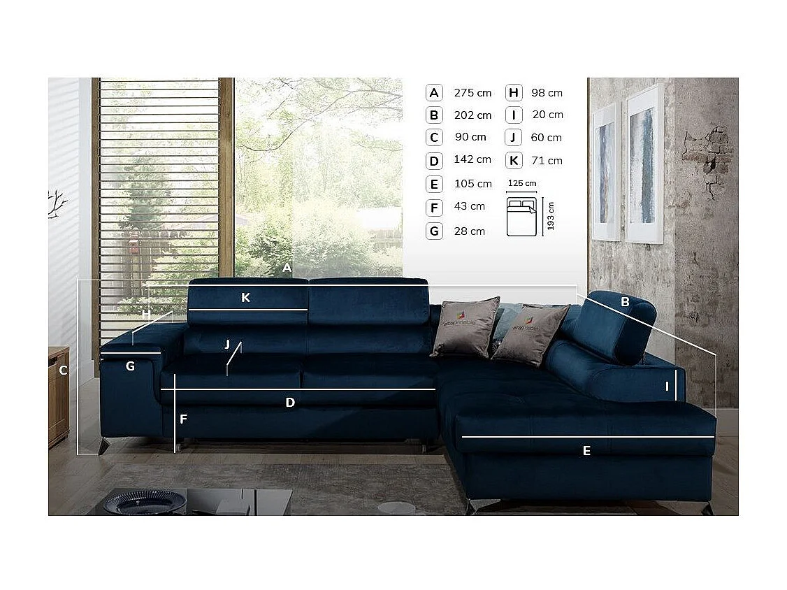 Canapé convertible d'angle gauche tissu jaune moutarde Marido 275cm