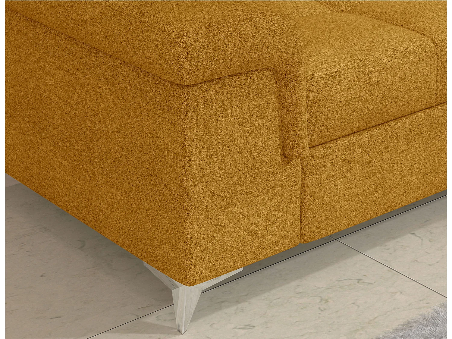 Canapé d'angle convertible tissu MARIDO - Coffre et appuis-tête réglables-Jaune chamoix-angle gauche