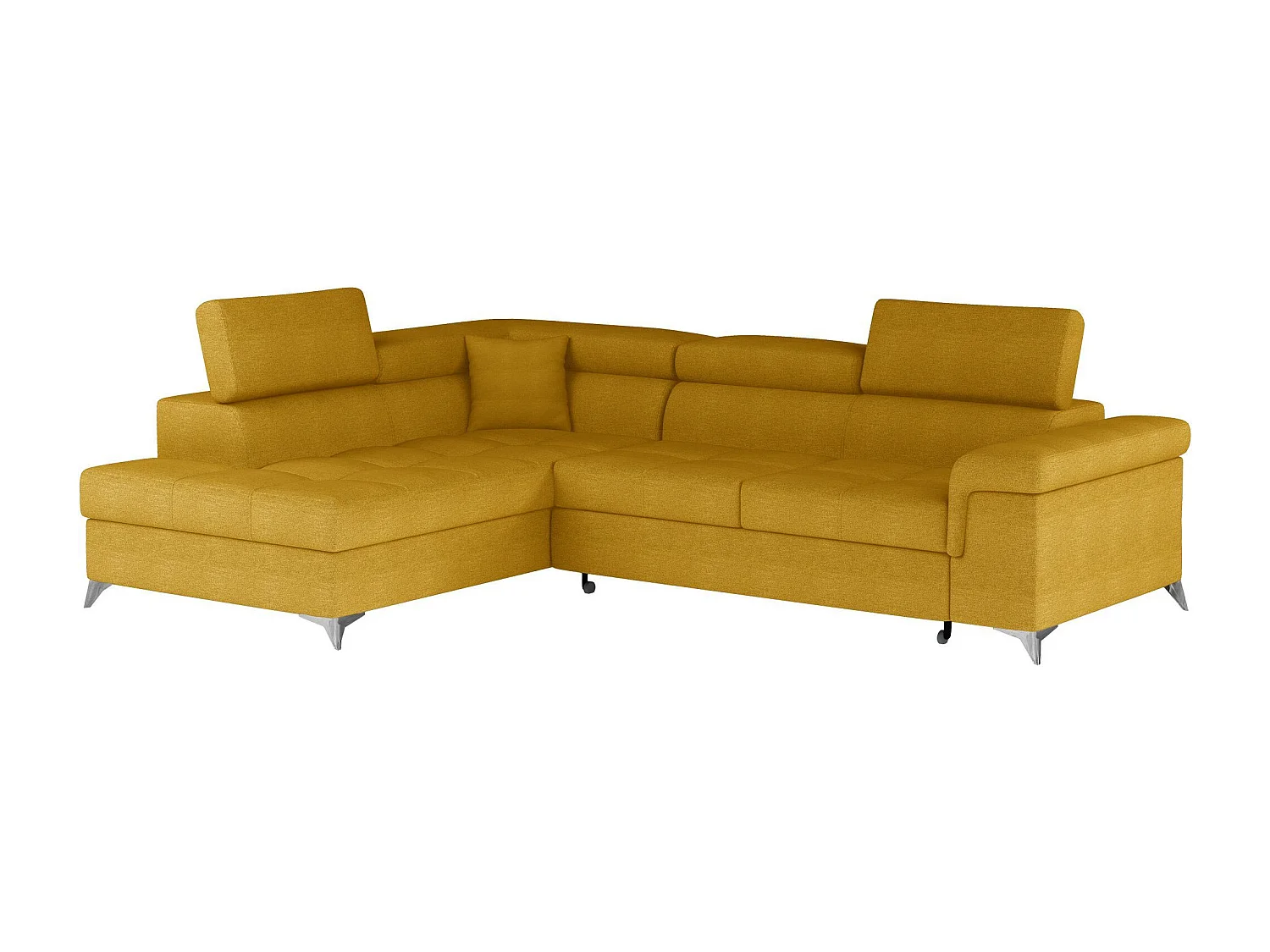 Canapé d'angle convertible tissu MARIDO - Coffre et appuis-tête réglables-Jaune chamoix-angle gauche