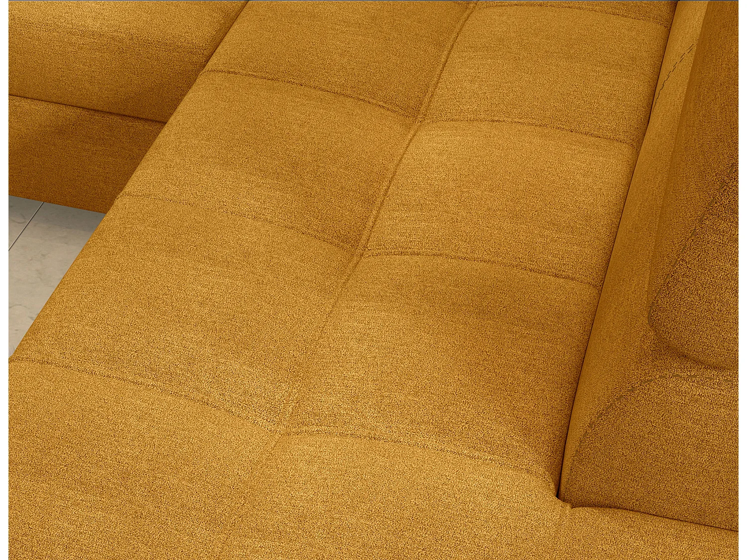 Canapé d'angle convertible tissu MARIDO - Coffre et appuis-tête réglables-Jaune chamoix-angle gauche