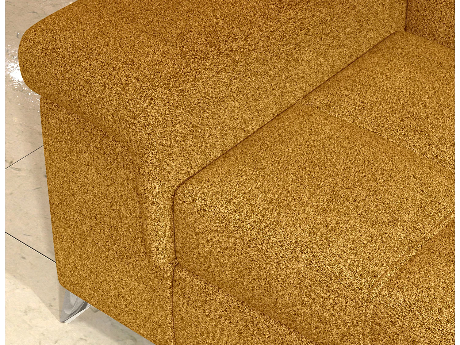 Canapé d'angle convertible tissu MARIDO - Coffre et appuis-tête réglables-Jaune chamoix-angle gauche