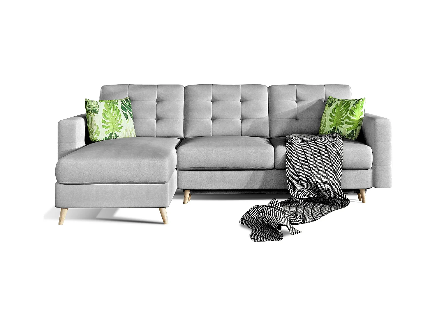 Canapé d'angle réversible et convertible tissu doux gris clair Anska 250cm