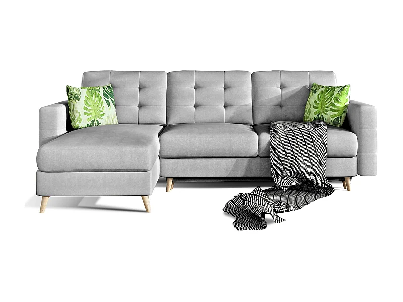 Canapé d'angle réversible et convertible tissu doux gris clair Anska 250cm