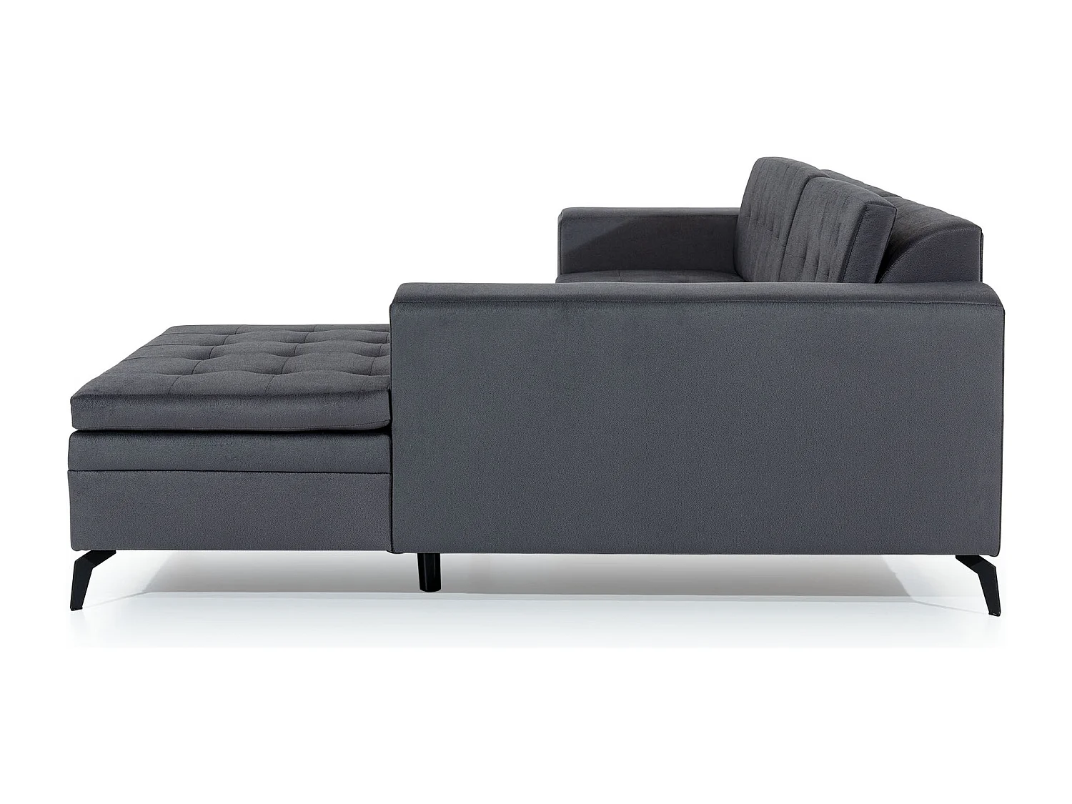 Canapé convertible capitonné angle gauche simili cuir blanc et pieds métal noir Lazor 295cm