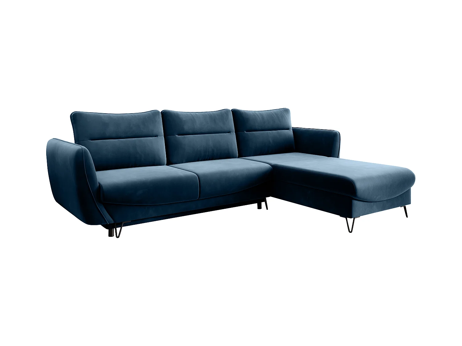 Canapé d'angle droit convertible tissu bleu foncé Zurik 276cm
