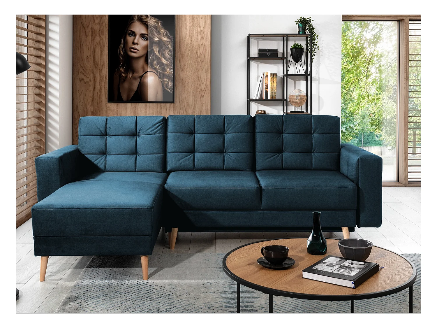 Canapé d'angle réversible et convertible velours bleu marine Anska 235cm