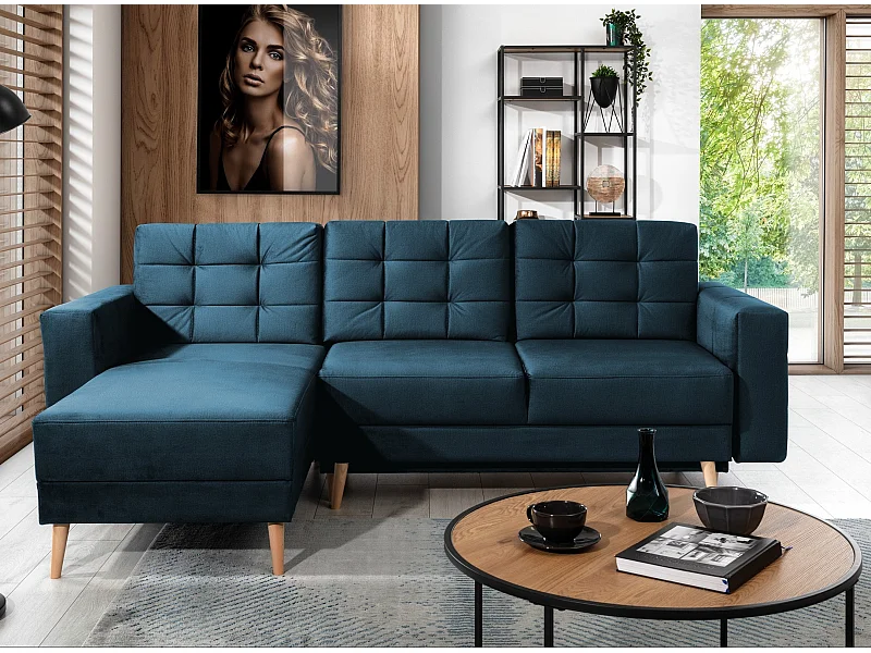 Anska marineblauw fluwelen omkeerbare en converteerbare hoekbank 235 cm