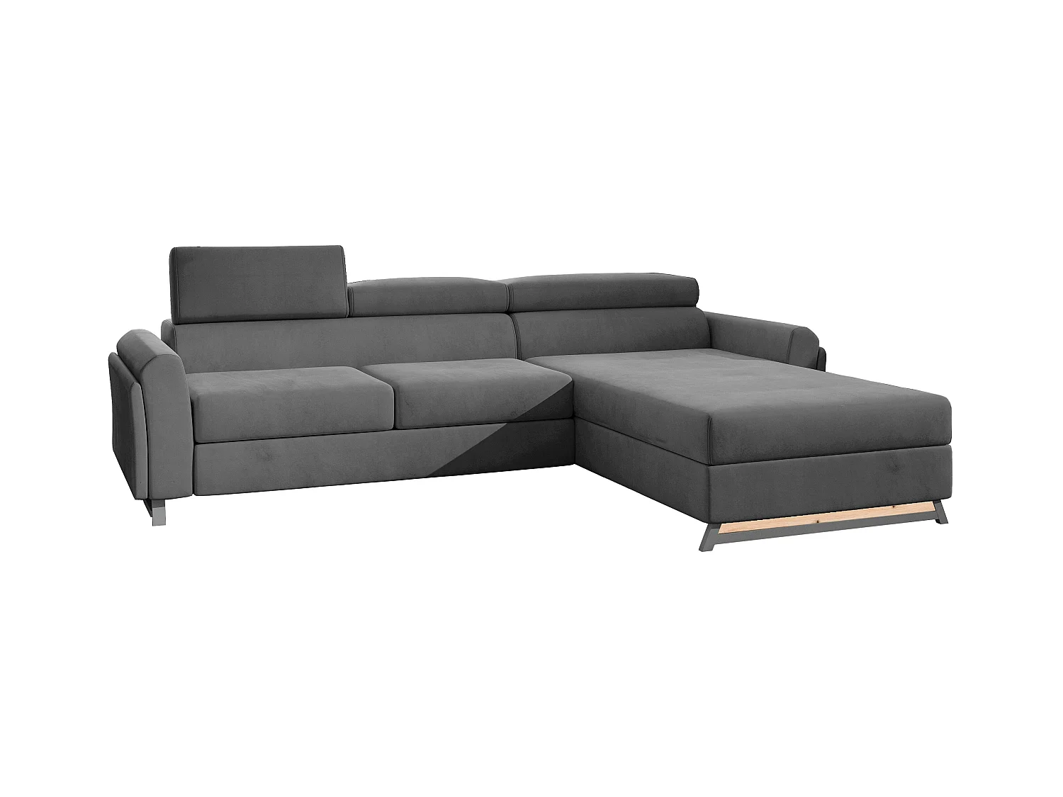 Canapé angle droit convertible velours anthracite avec appuis-tête réglables Mazerali 300cm