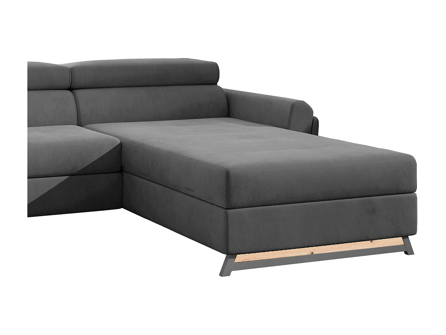 Converteerbare hoekbank rechts in antraciet fluweel met verstelbare hoofdsteunen Mazerali 300 cm