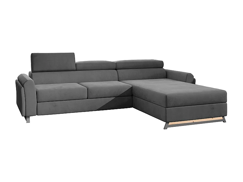 Canapé angle droit convertible velours anthracite avec appuis-tête réglables Mazerali 300cm