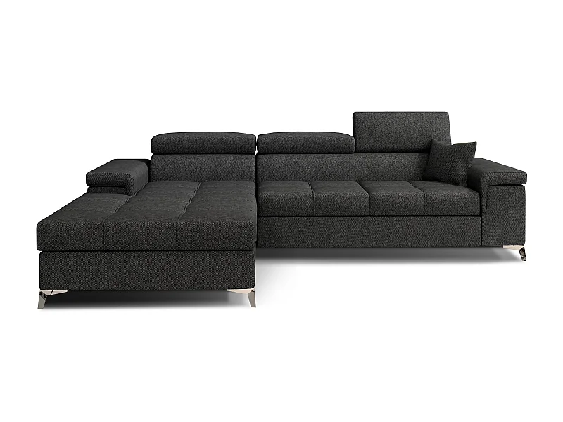 Canapé angle gauche convertible tissu gris foncé avec appuis-tête réglables Rikaro 280cm