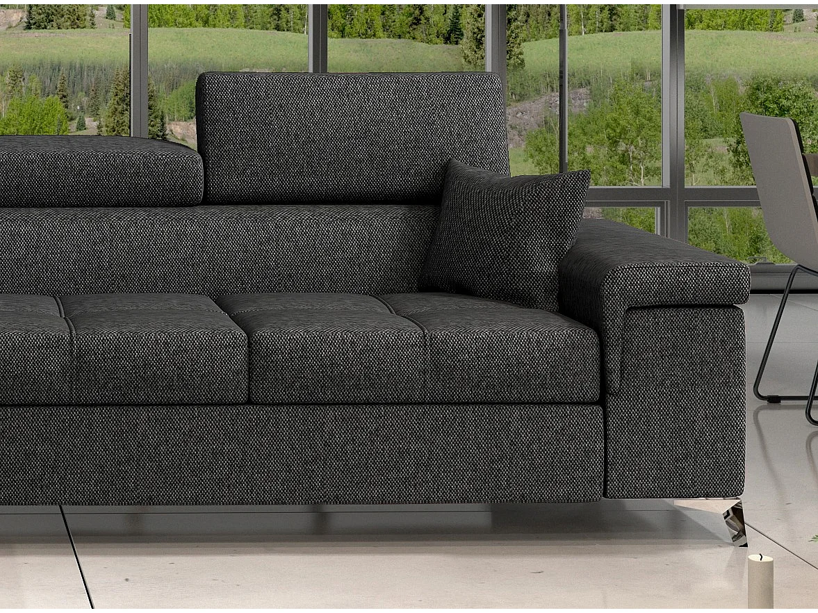 Converteerbare stoffen hoekbank met verstelbare hoofdsteunen Rikaro 280 cm-Kleur Donkergrijs-linkerhoek