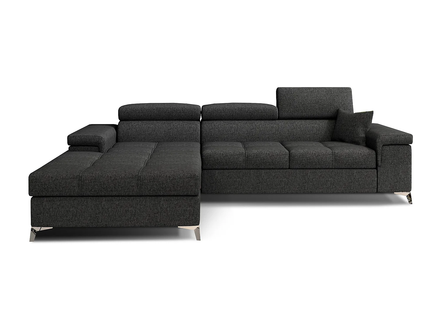 Canapé angle gauche convertible tissu gris foncé avec appuis-tête réglables Rikaro 280cm