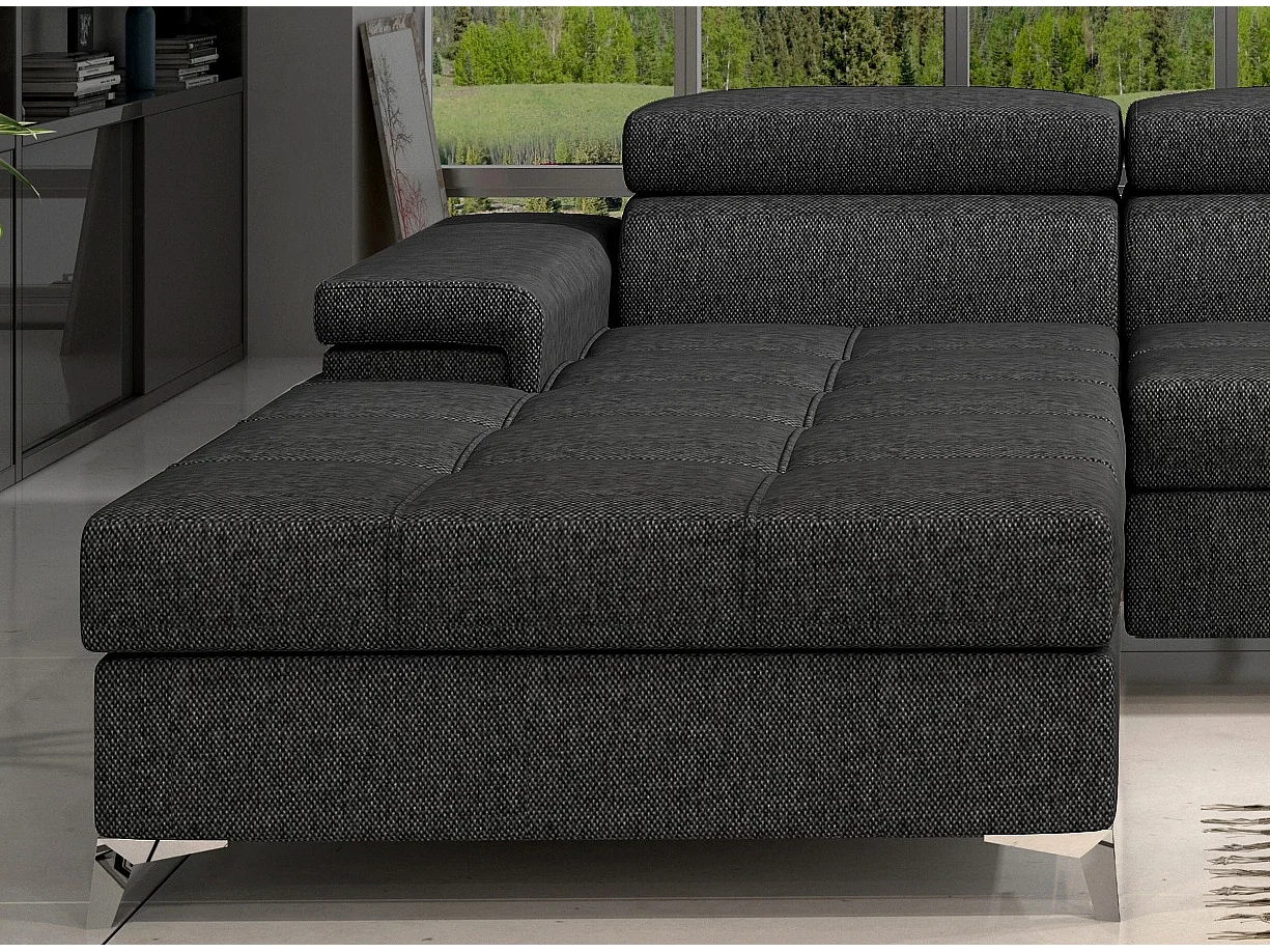 Canapé angle gauche convertible tissu gris foncé avec appuis-tête réglables Rikaro 280cm