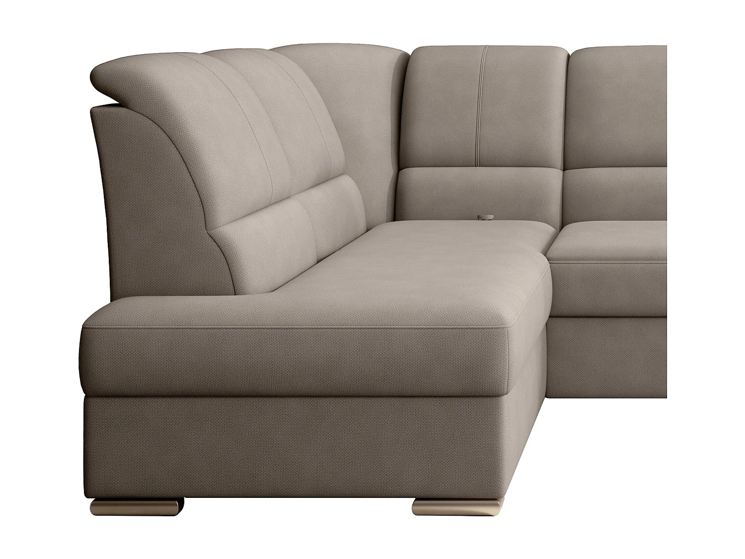 Canapé angle gauche convertible tissu beige et pieds acier chromé Zabor 270cm