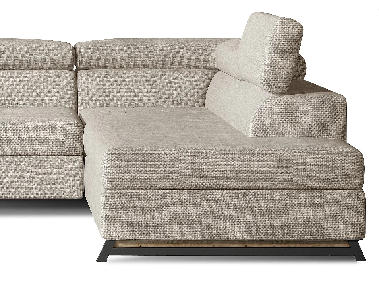 Converteerbare hoekbank rechts in lichtbeige stof met verstelbare hoofdsteunen Nikos 265 cm