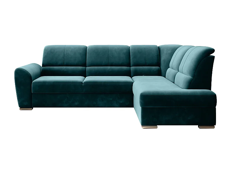 Canapé angle droit convertible tissu vert épinard et pieds acier chromé Zabor 270cm