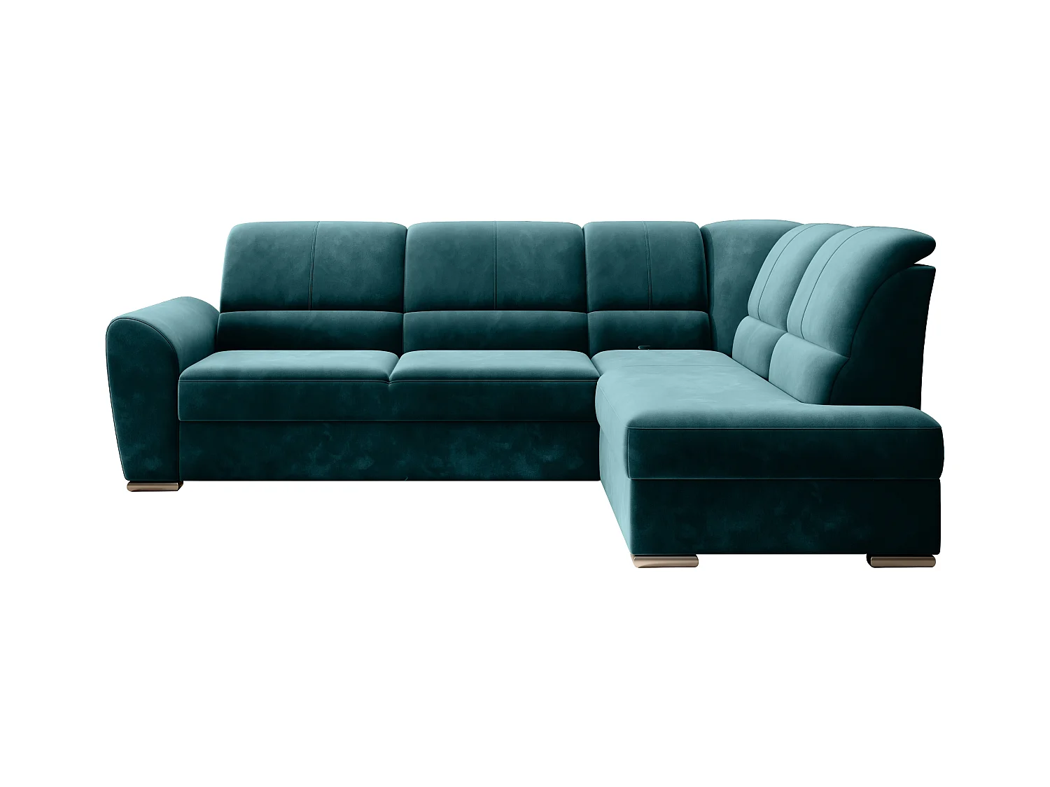 Canapé angle droit convertible tissu vert épinard et pieds acier chromé Zabor 270cm