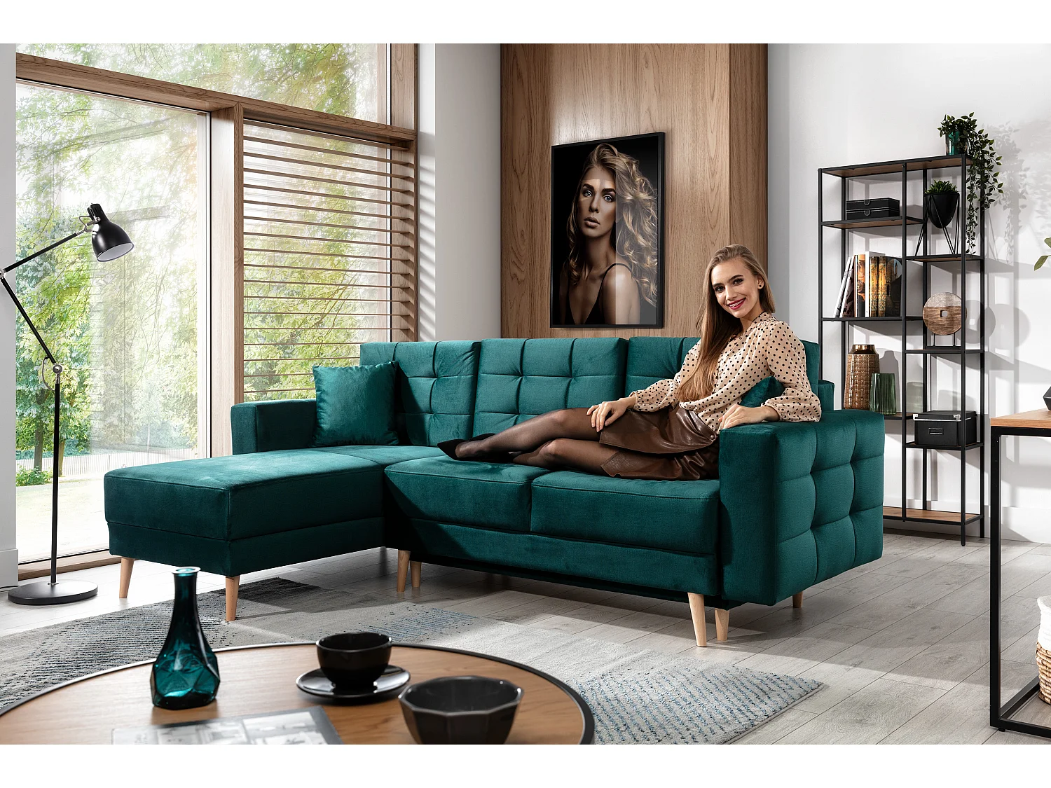 Canapé d'angle réversible et convertible simili cuir marron Anska 250cm