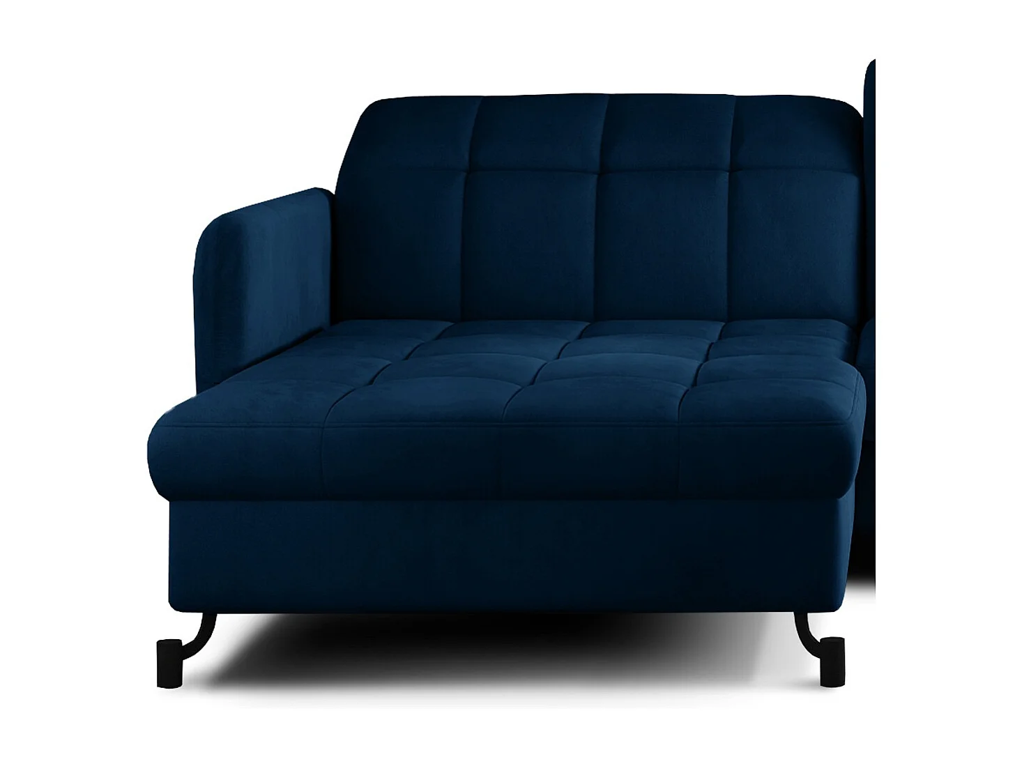 Canapé convertible angle gauche avec têtières réglables velours matelassé bleu foncé Lory 225cm