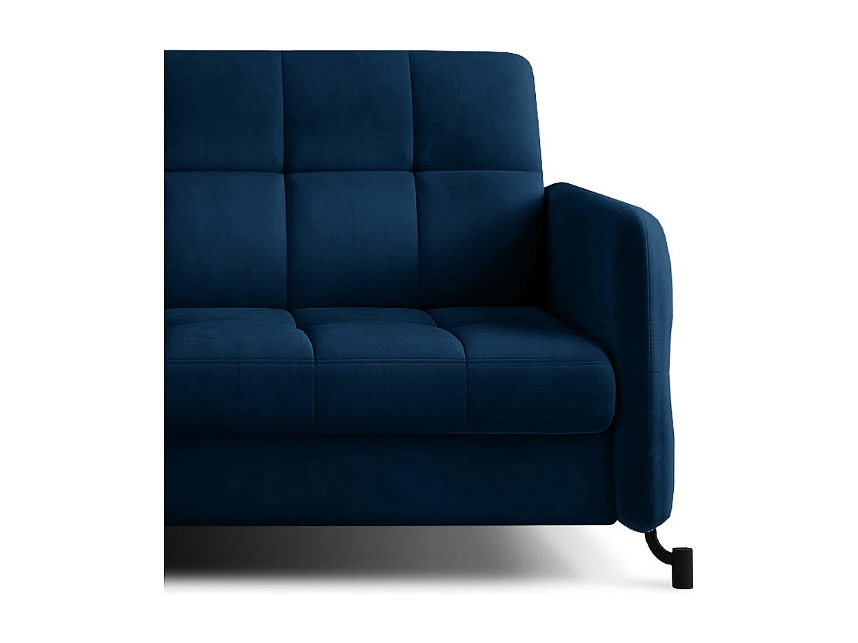 Canapé convertible angle gauche avec têtières réglables velours matelassé bleu foncé Lory 225cm