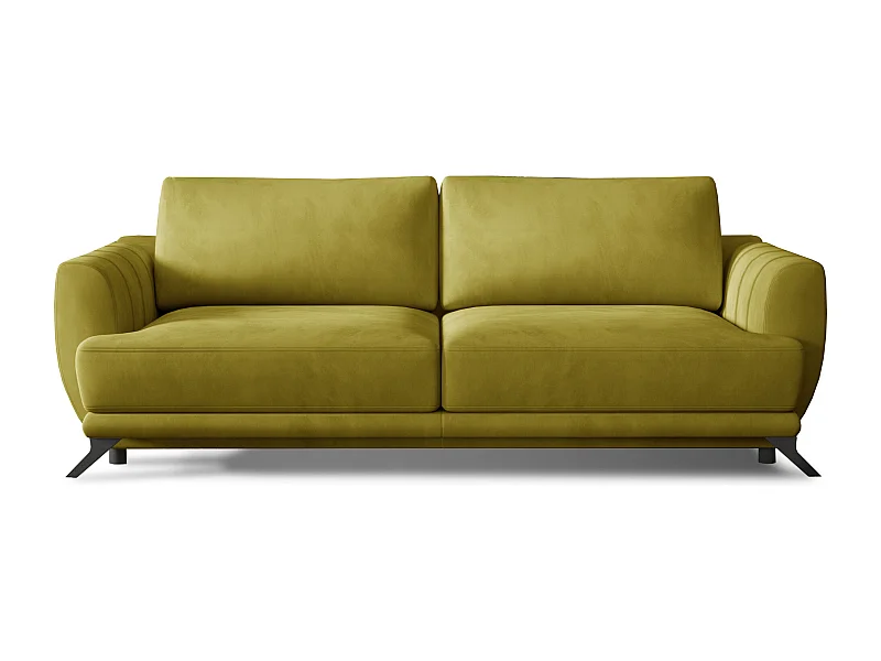 Canapé convertible 3-4 places velours jaune et pieds métal noir Zora 250cm