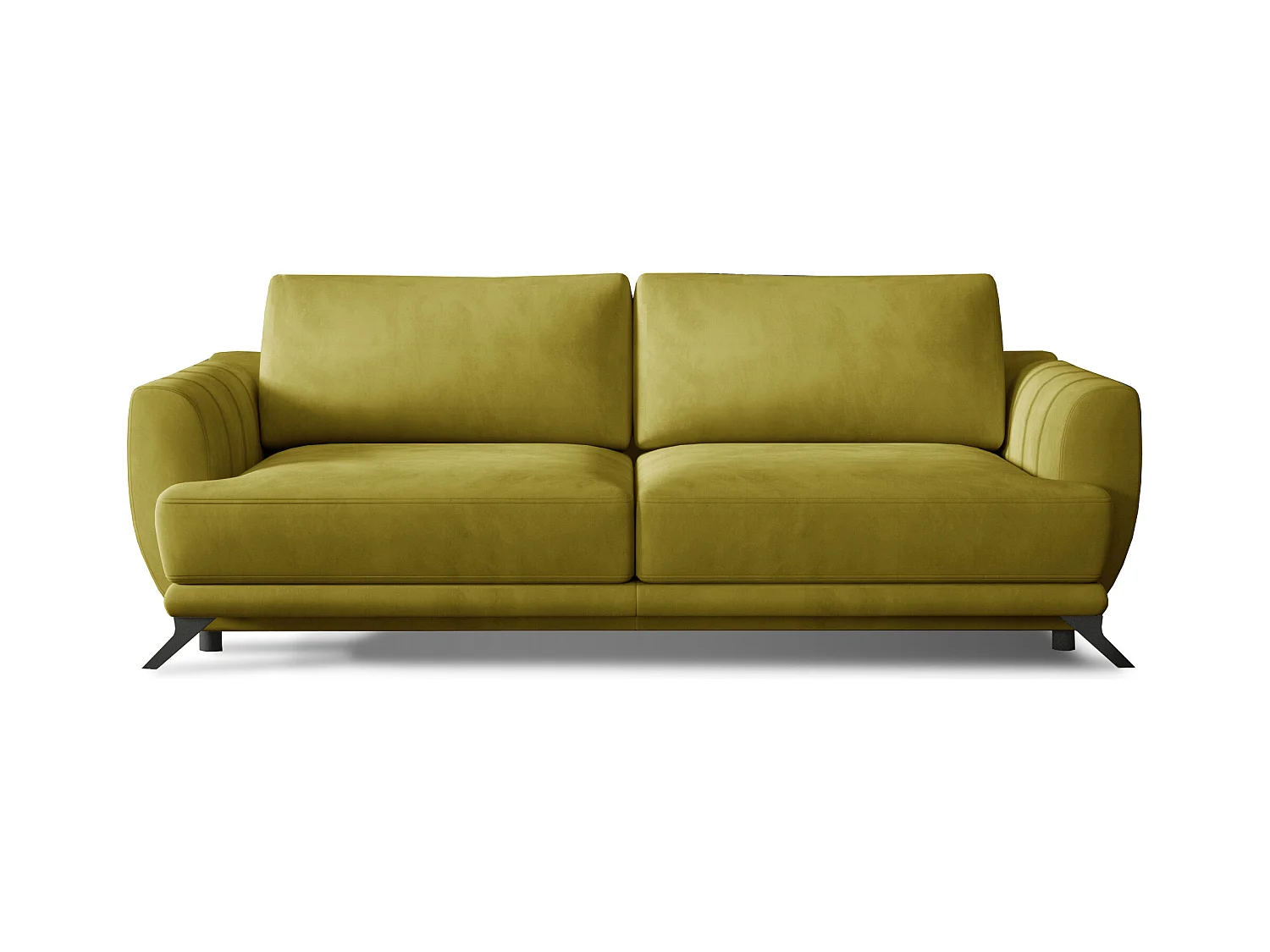 Canapé convertible 3-4 places velours jaune et pieds métal noir Zora 250cm
