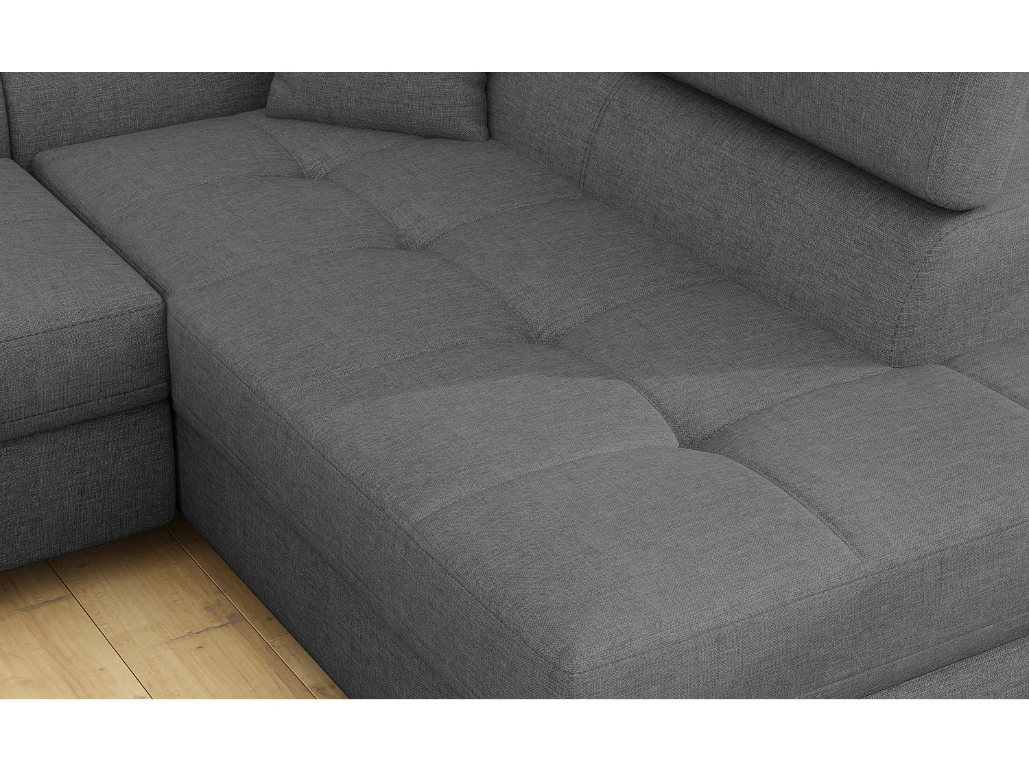 Sofá esquinero convertible de tela con reposacabezas elevables - Colección Marka-Gris-Ángulos rectos