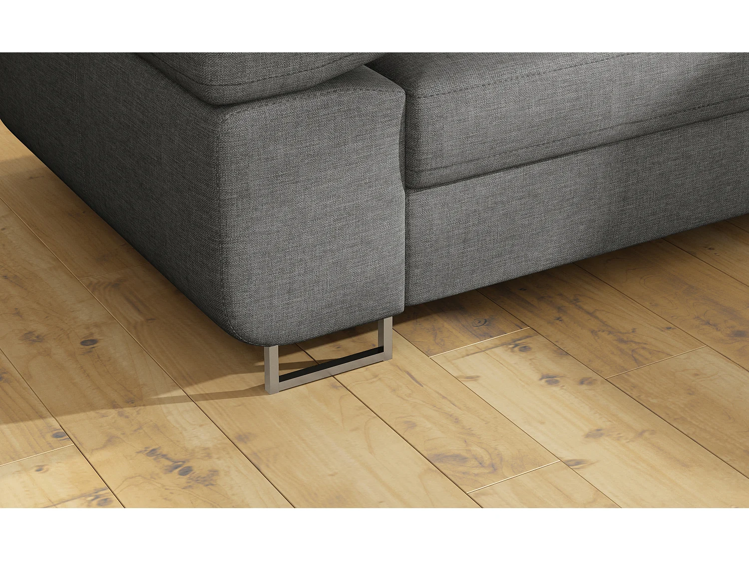 Sofá esquinero convertible de tela con reposacabezas elevables - Colección Marka-Gris-Ángulos rectos