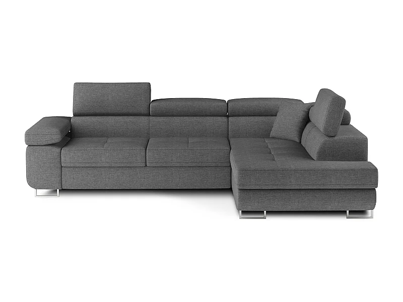 Canapé d'angle convertible tissu MARKA - Coffre et appuis-tête réglables-Gris-angle droit