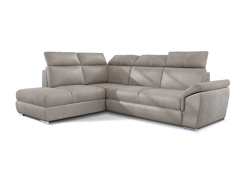 Canapé angle gauche convertible velours marron clair avec appuis-tête réglables Kepita 260cm