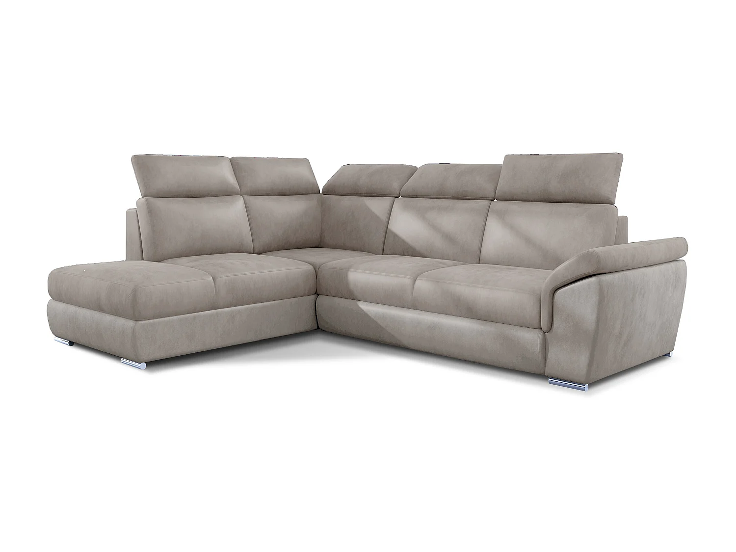 Canapé angle gauche convertible velours marron clair avec appuis-tête réglables Kepita 260cm