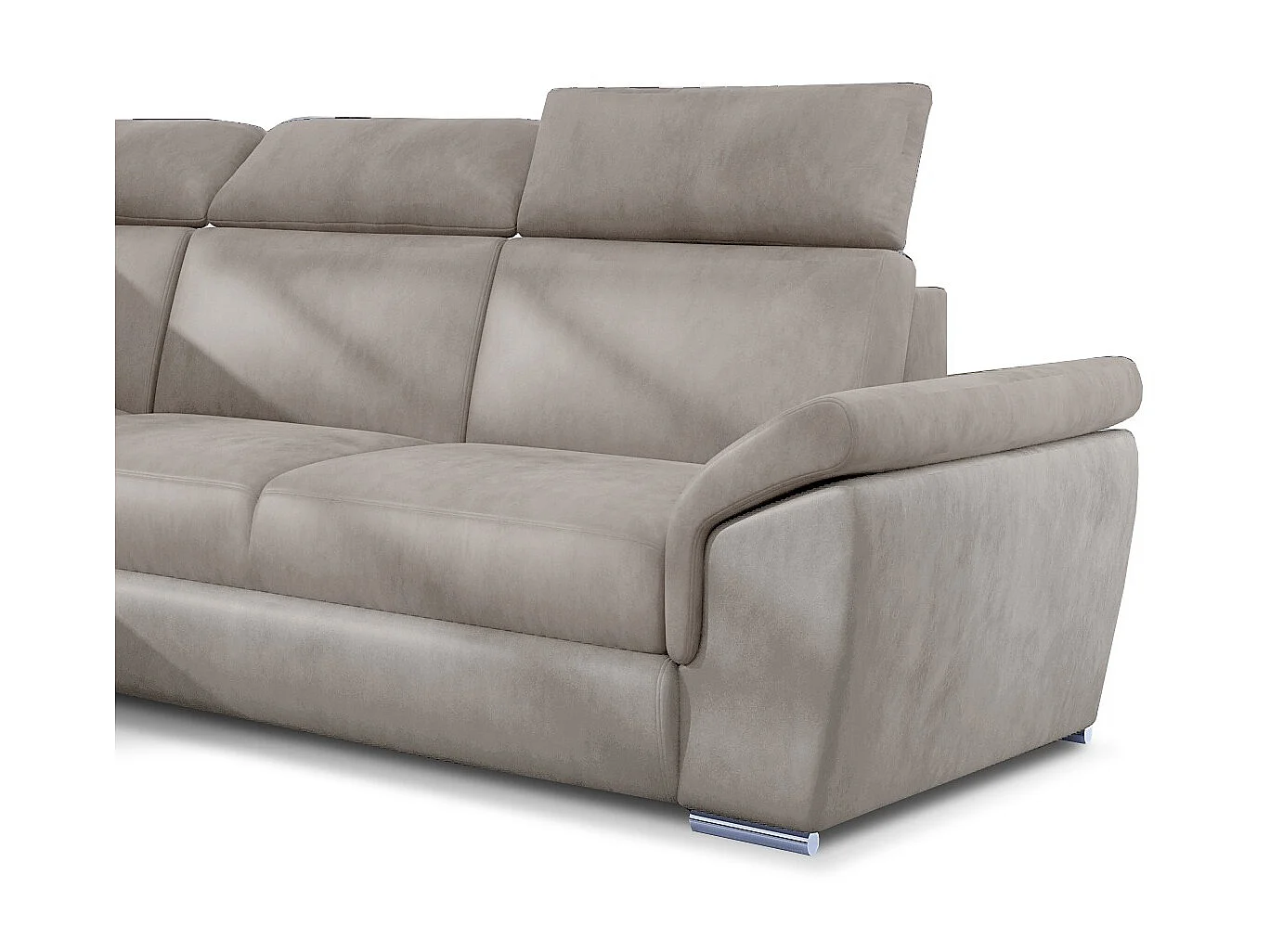 Canapé angle gauche convertible velours marron clair avec appuis-tête réglables Kepita 260cm