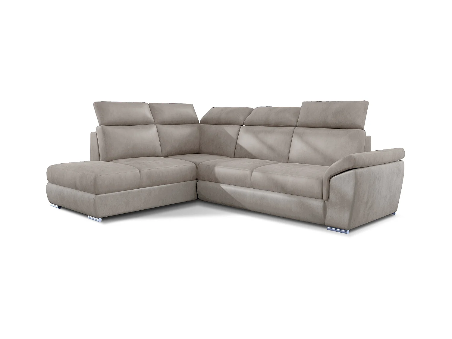 Canapé angle gauche convertible velours marron clair avec appuis-tête réglables Kepita 260cm