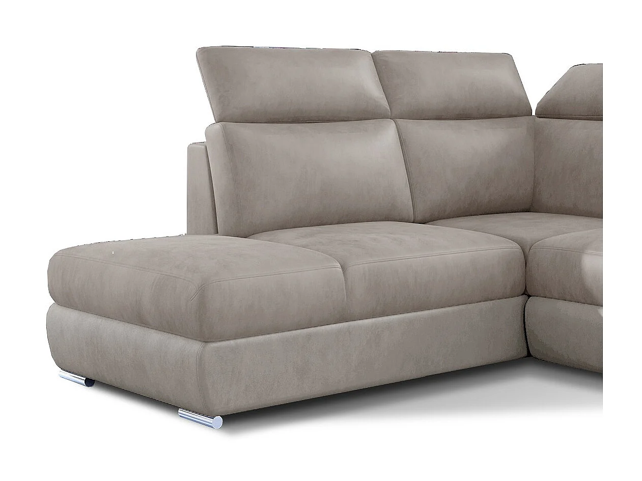 Canapé angle gauche convertible velours marron clair avec appuis-tête réglables Kepita 260cm