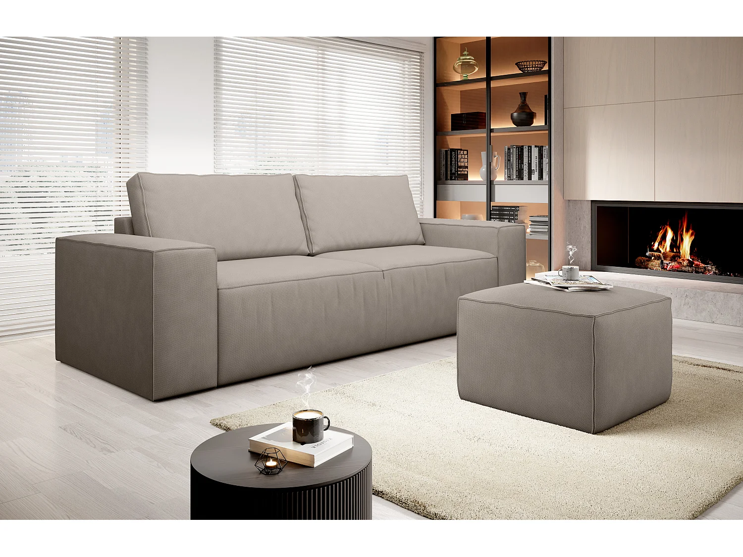 Canapé convertible 4 places tissu beige Willace 260cm